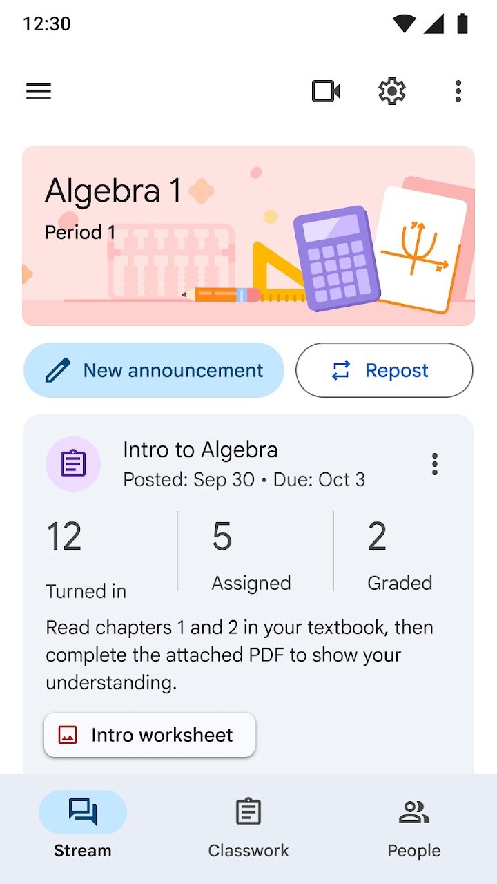 Google Classroom screenshot
